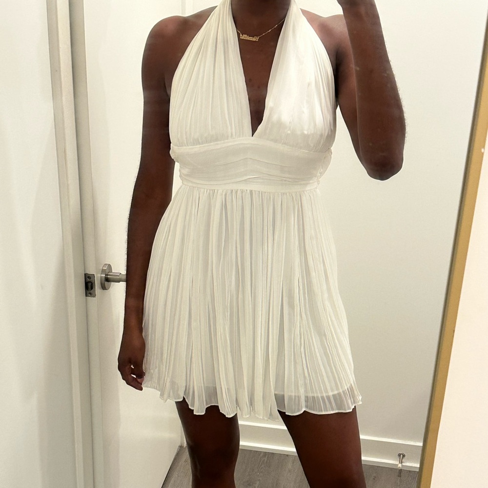 BB Dakota White Pleated Mini Sundress